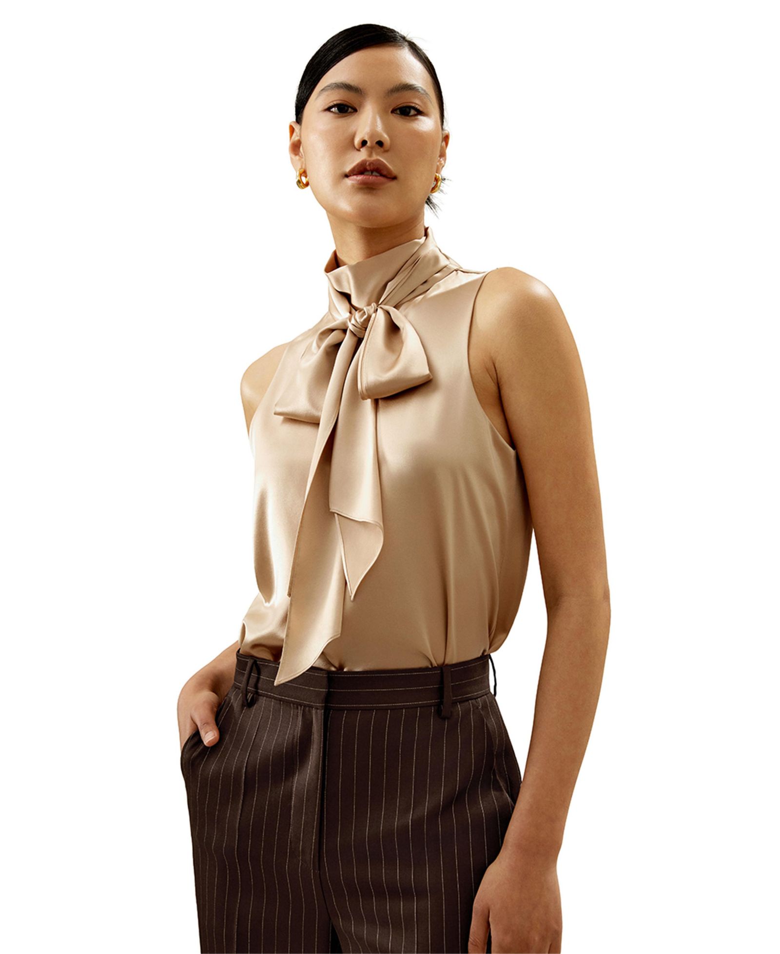 LILYSILK Женская шелковая блузка Sleeveless Tie-Neck