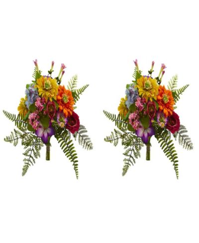 Slickblue Vibrant Mixed Artificial Flower Bush Lifelike Floral Decor for Home and Garden (Set of 2)