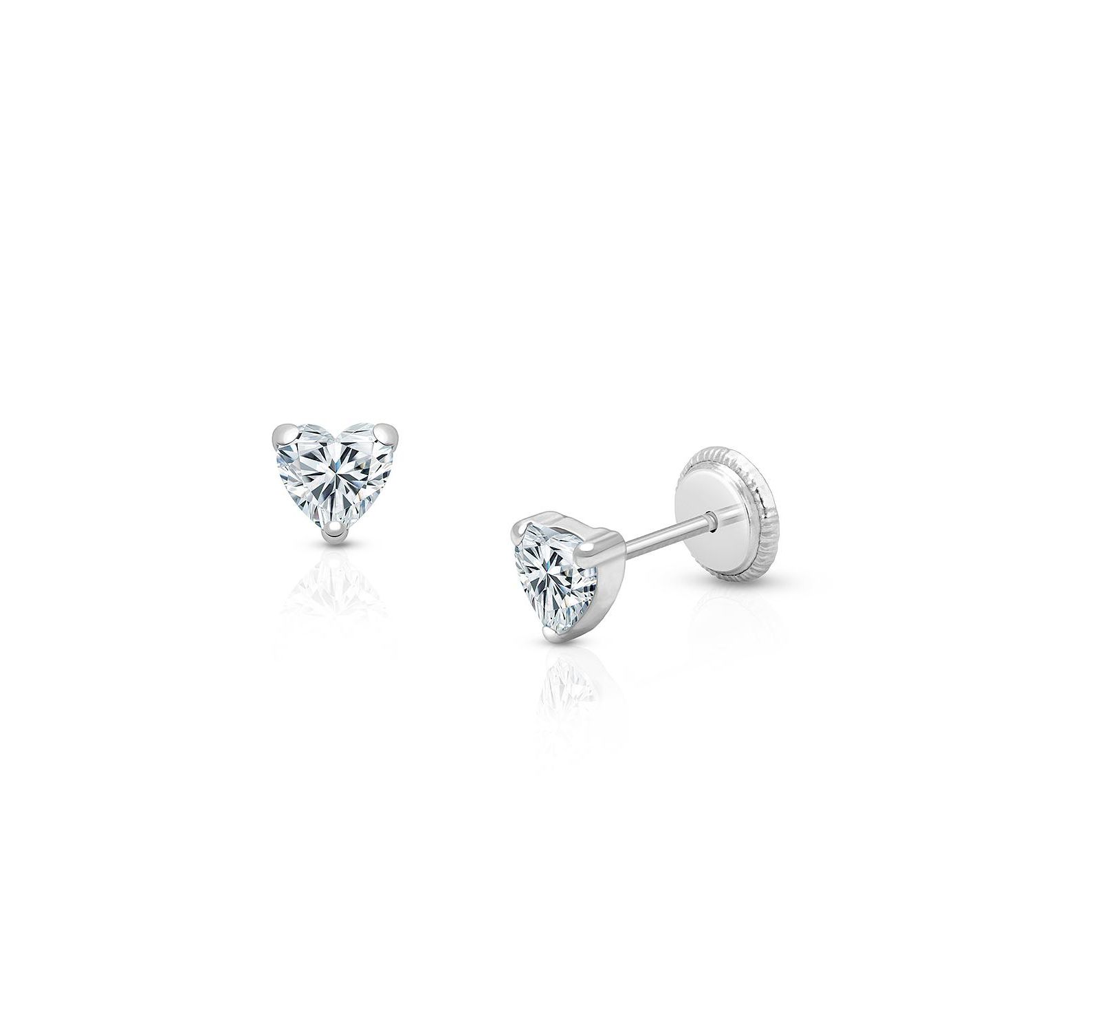 Tiny Blessings 14K Gold Clear Heart Stud Screw Back Earrings