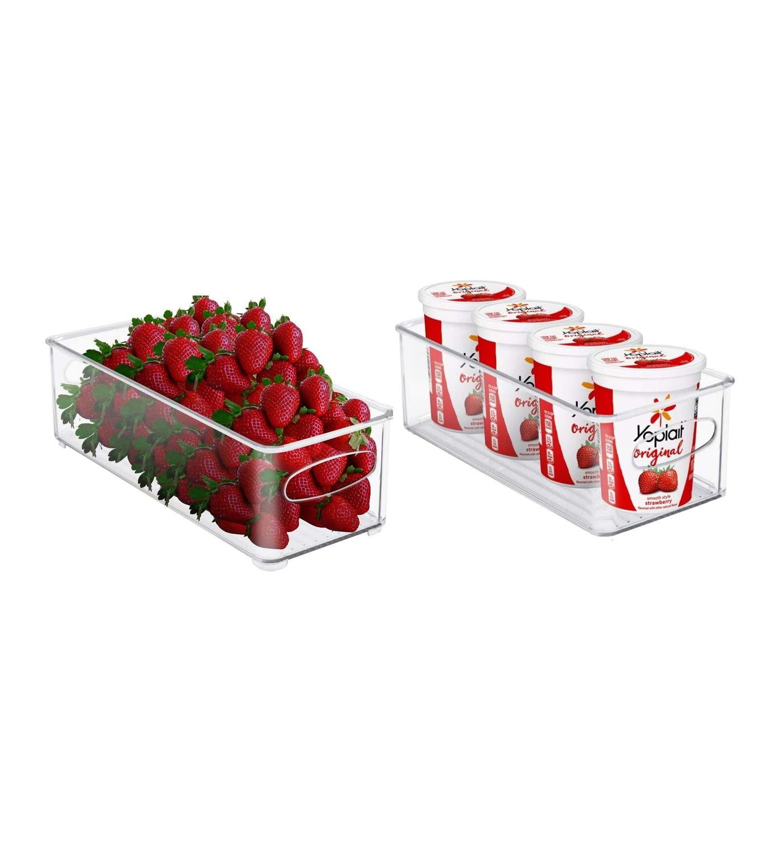 Sorbus 2 Pack Narrow Stackable Clear Storage Bins with Handles- for Kitchen Pantry, Freezer & Fridge Organization
