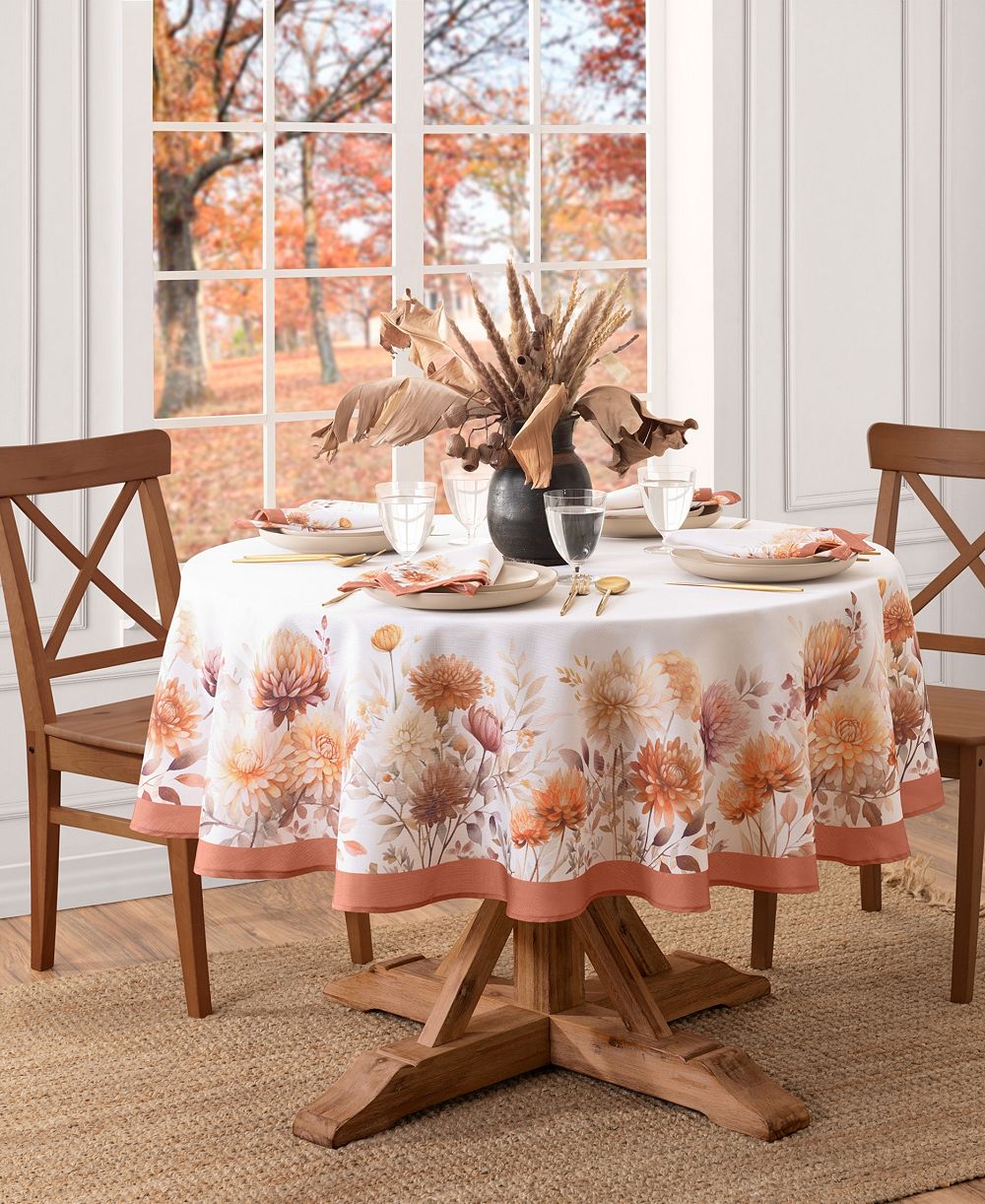 Elrene Autumn Blooms Oval Tablecloth, 60" x 84"	Oval