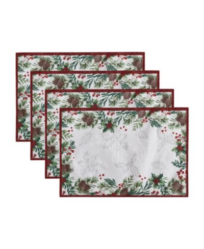 Набор салфеток Elrene Holly Berry Flourish Holiday Fabric 19"x 13" 4-Piece Set