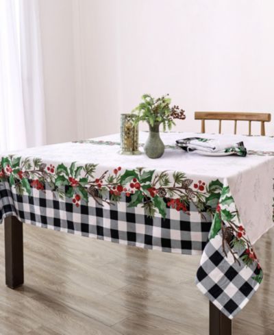 Elrene Holly Farmhouse Charm Holiday Fabric Rectangle Tablecloth, 102"x 60"