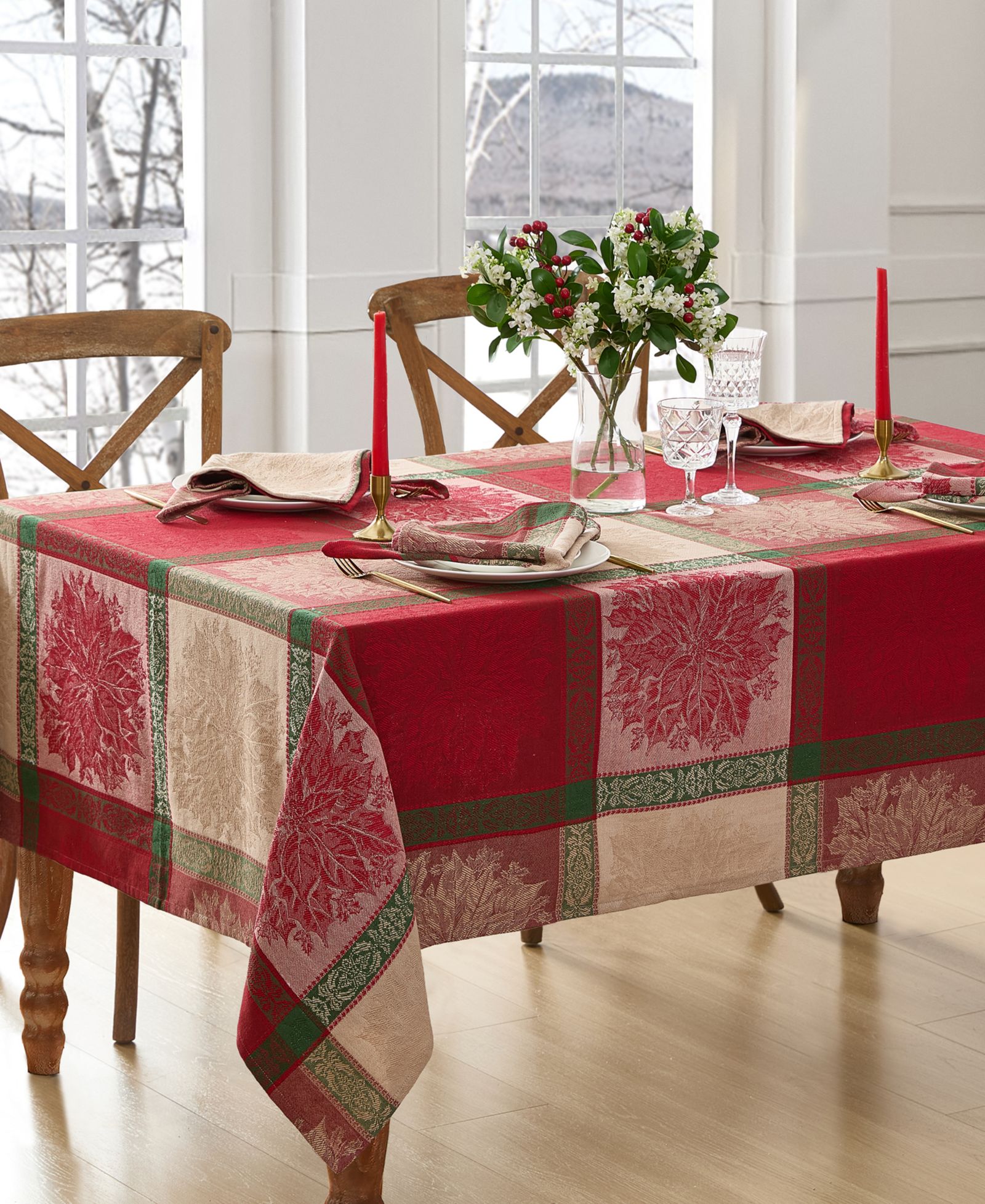 Elrene Prestige Poinsettia жаккардовая прямоугольная скатерть, 120"x 60"