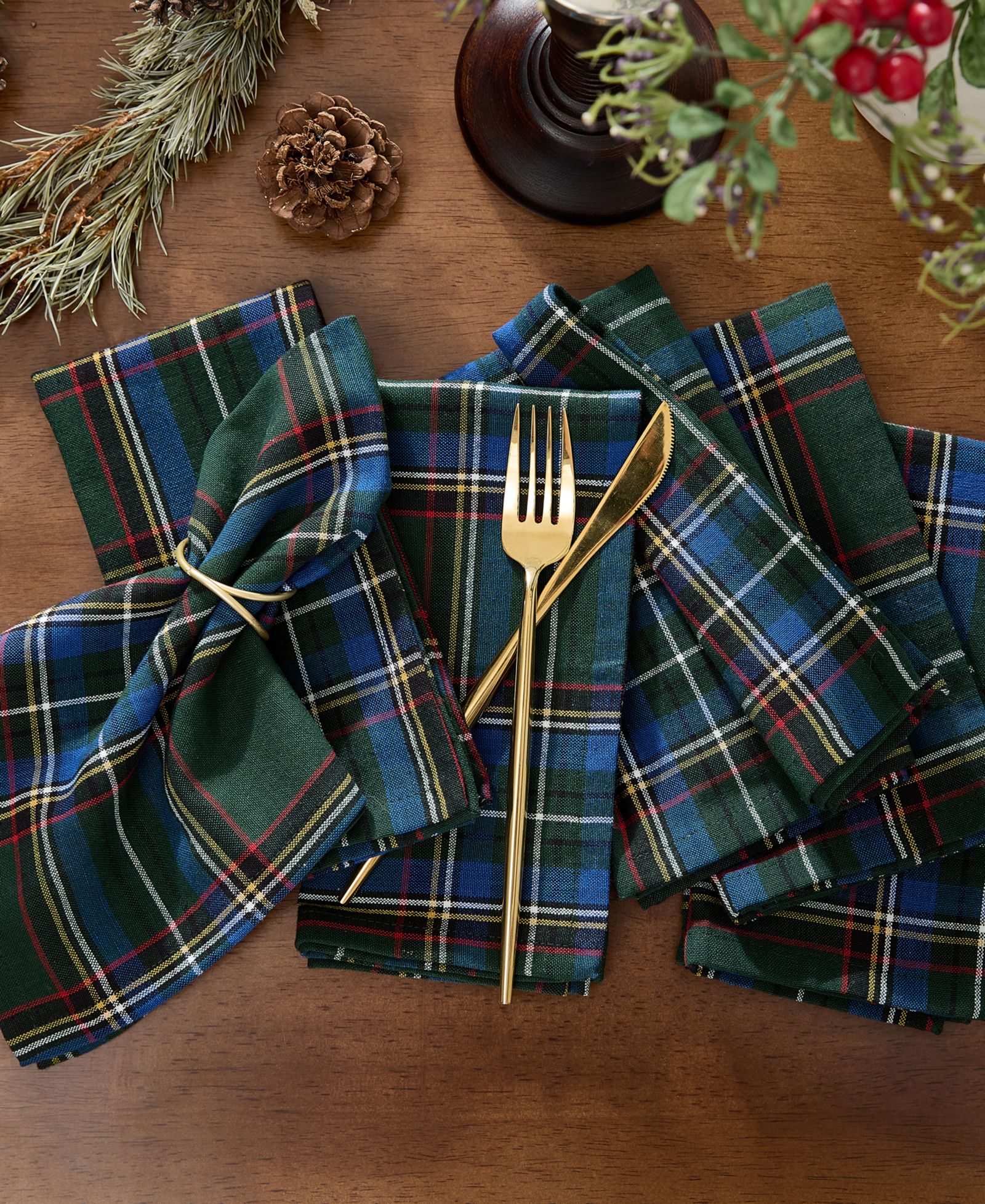 Хлопковые салфетки Elrene Stowe Tartan Holiday Plaid 17"x 17", набор из 8 шт.
