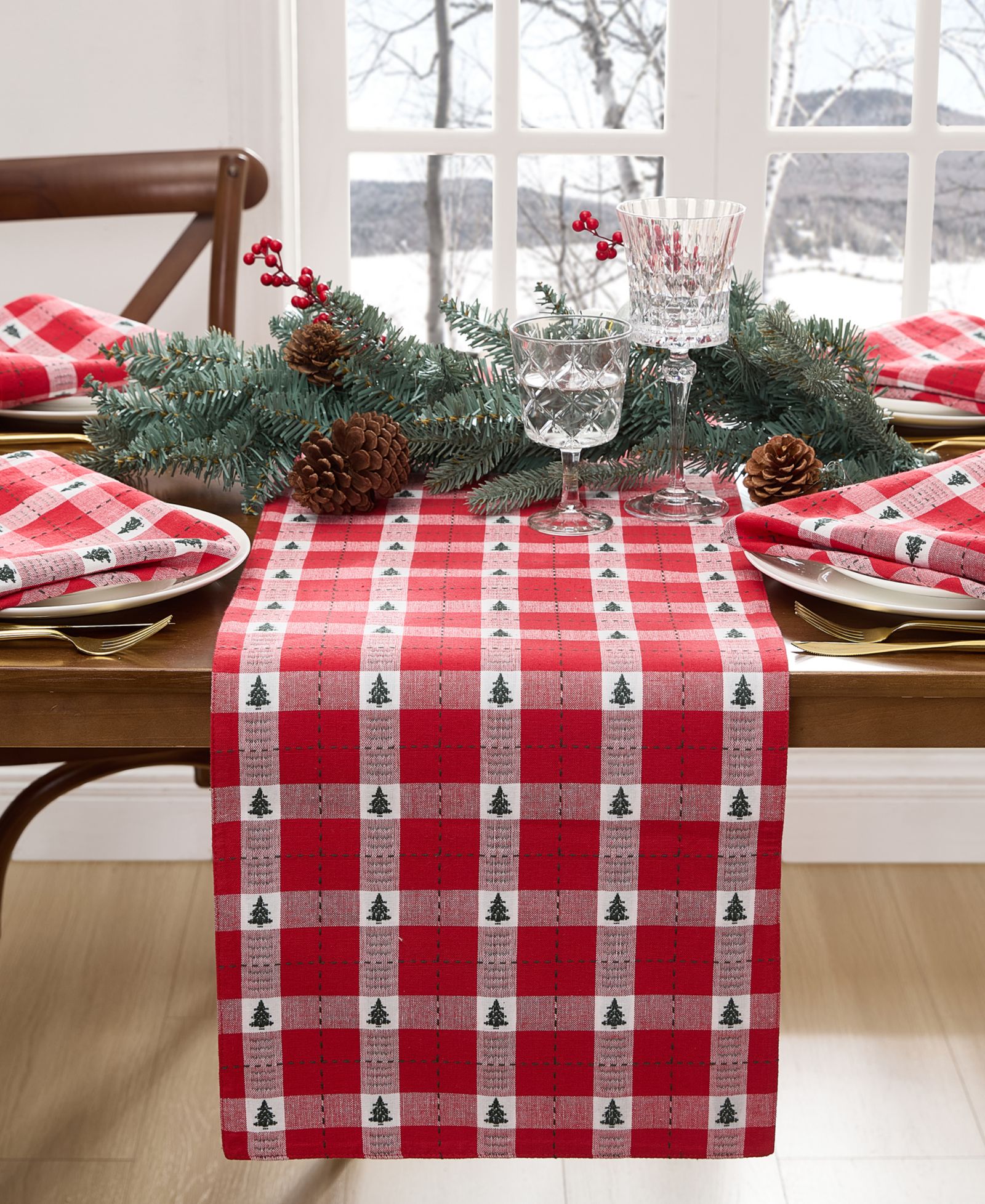 Elrene Sherwood Tree Dobby Cotton Table Runner, 70"x 13"