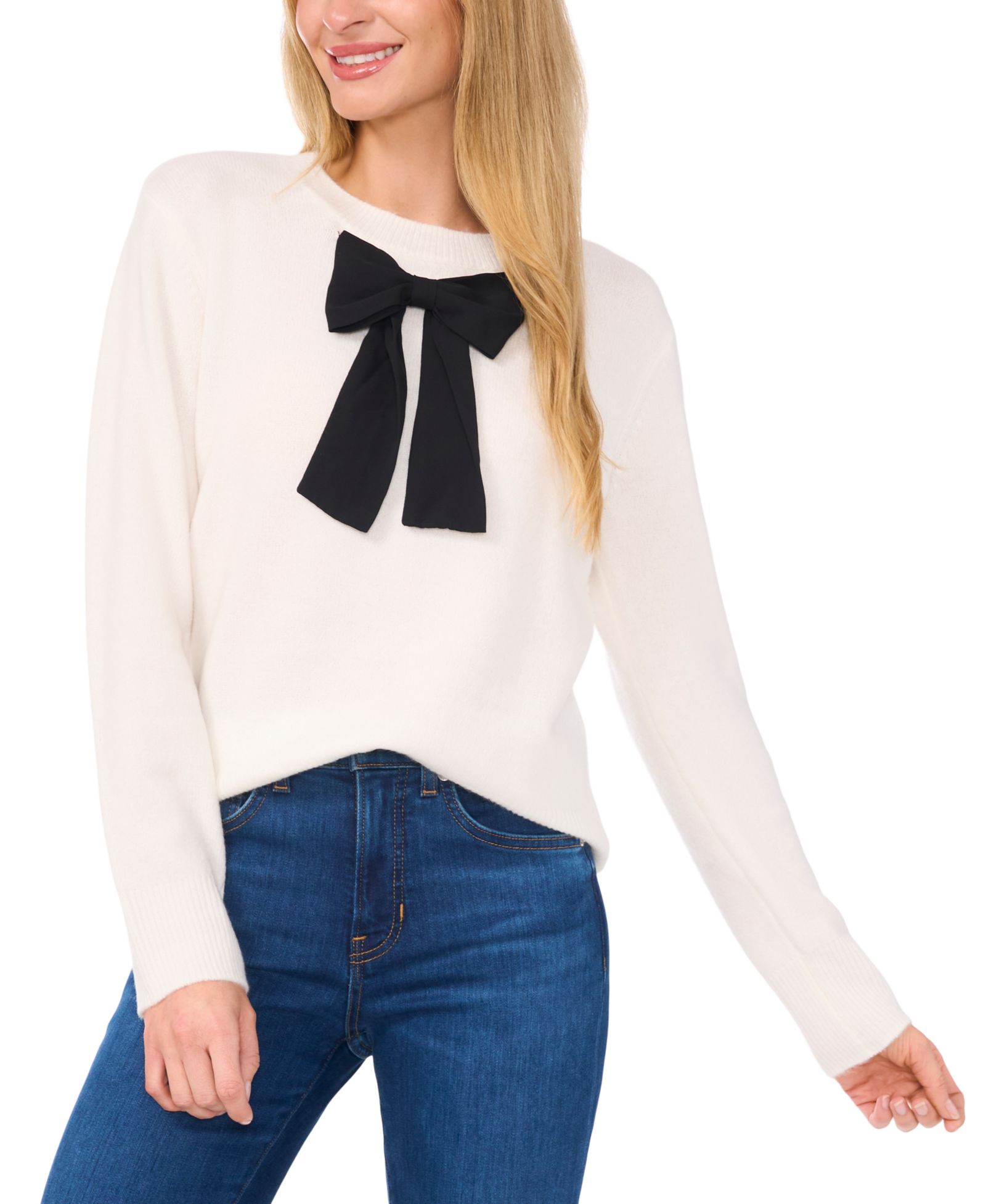 CeCe Женский Bow-Trim Crewneck Sweater