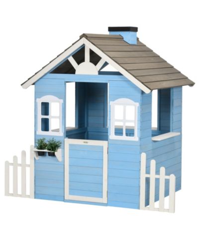 Outsunny Outdoor Wooden Playhouse with Flower Pot Holders, Ages 3+