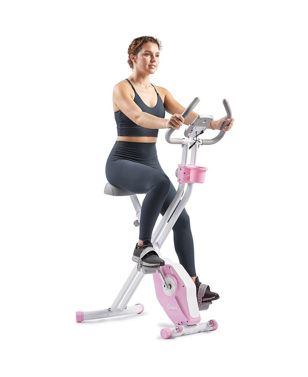 Sunny Health & Fitness Foldable Pink Magnetic Exercise X-Bike Pro, 300LB Capacity, 14-Level Resistance,  SunnyFit App Enhanced Bluetooth Connectivity