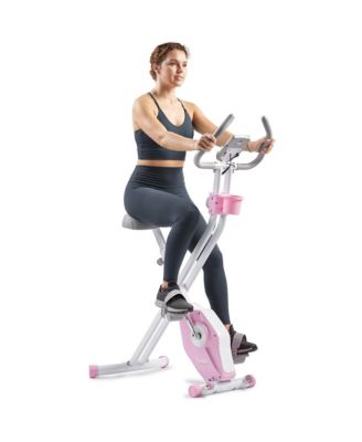 Sunny Health & Fitness Foldable Pink Magnetic Exercise X-Bike Pro, 300LB Capacity, 14-Level Resistance,  SunnyFit App Enhanced Bluetooth Connectivity