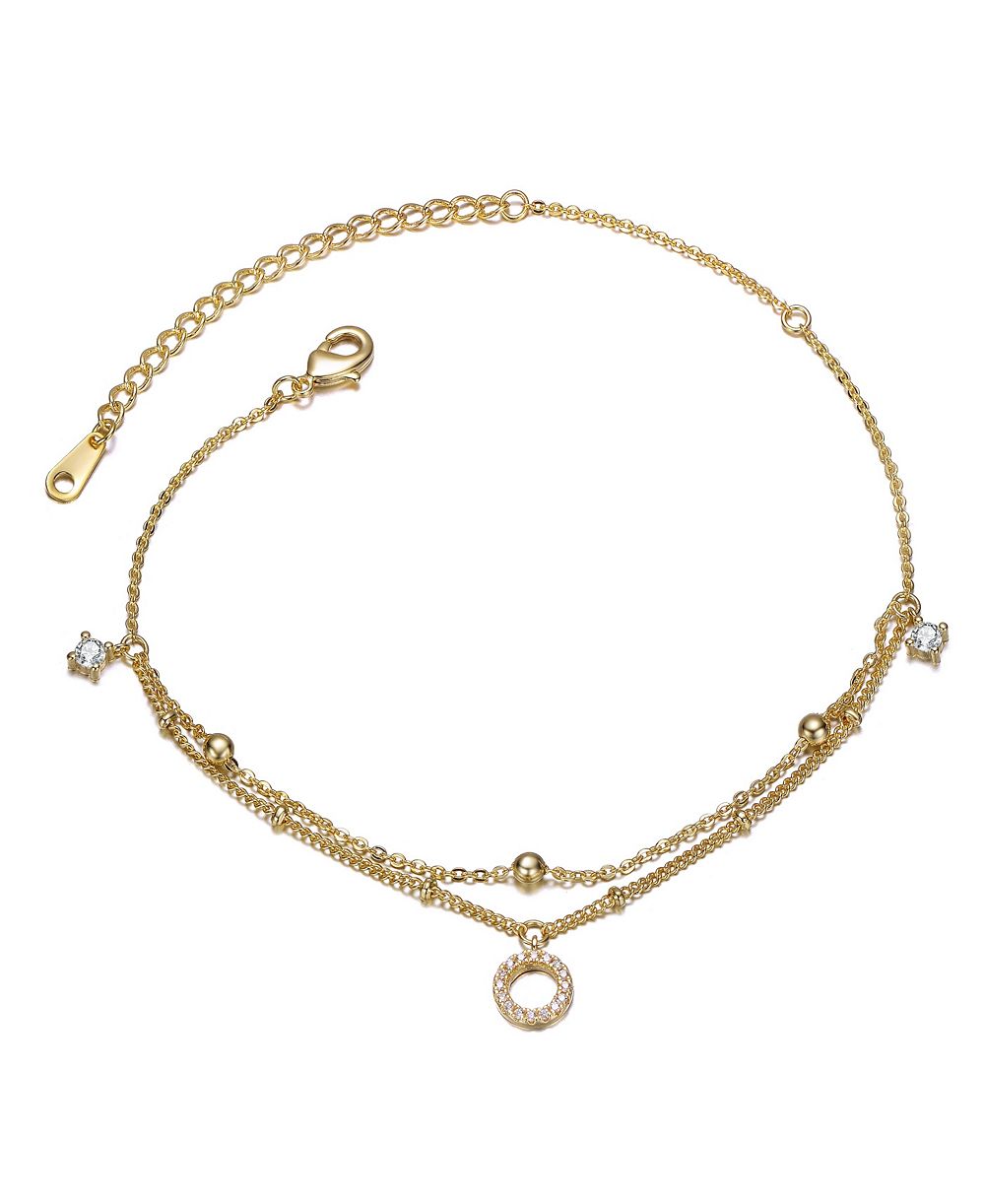 Многослойный браслет на ногу Rachel Glauber Minimalist с золотым напылением 14K и CZ