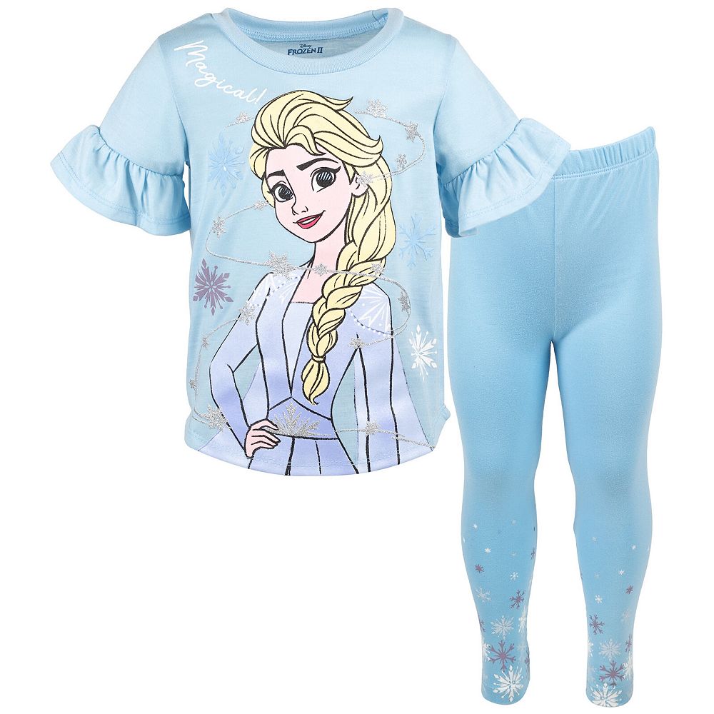 Детский комплект для девочек Frozen: футболка с цветочным принтом и леггинсы, образ принцессы Моаны-русалки