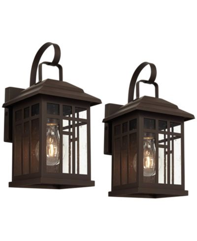 John Timberland Carriage Style Bronze 12 1/2" Clear Glass Lantern Exterior House Porch Patio Set of 2 Outdoor Wall Lights
