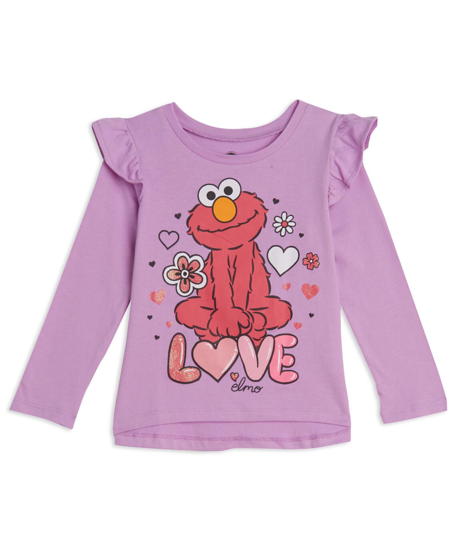 Sesame Street Elmo Girls' 2-Pack Long Sleeve Ruffle T-Shirts