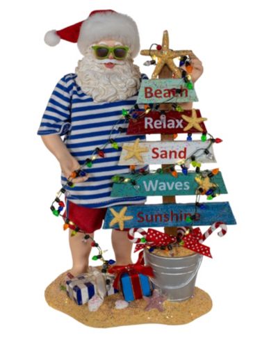 Kurt Adler 10.5-Inch Fabriché Beach Santa with Lighted Sign