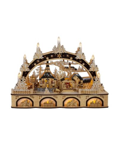 Kurt Adler 17.72-Inch Wooden LED Light-Up Christmas Village with Candle