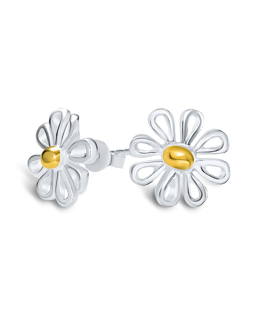 Серебряные серьги-гвоздики Bling Jewelry с подсолнухом, позолоченные
