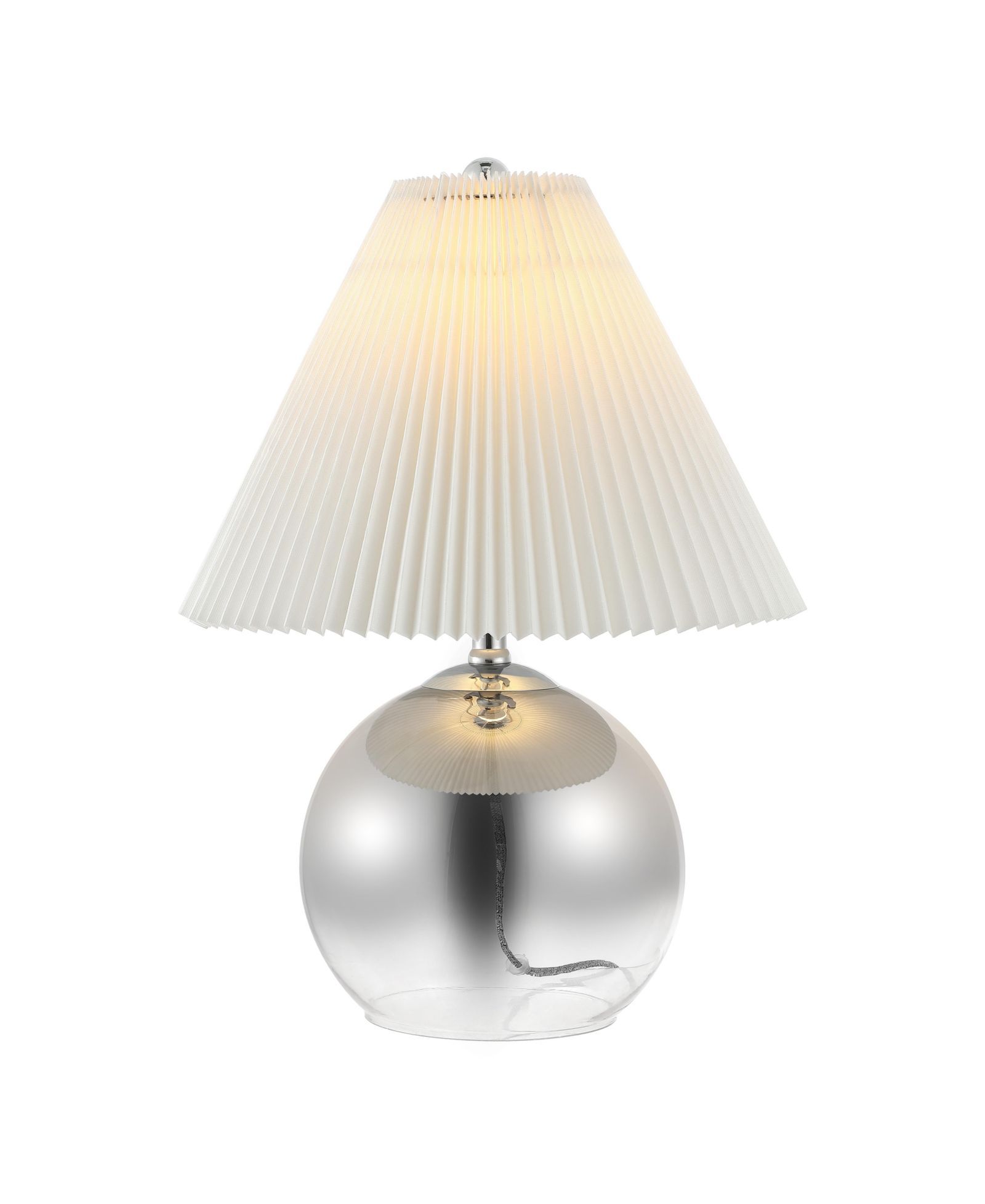 Louisa 22.5" Mid-Century Modern Round Glass/Iron Pleated Shade LED Table Lamp, Smoke Gradient/Chrome