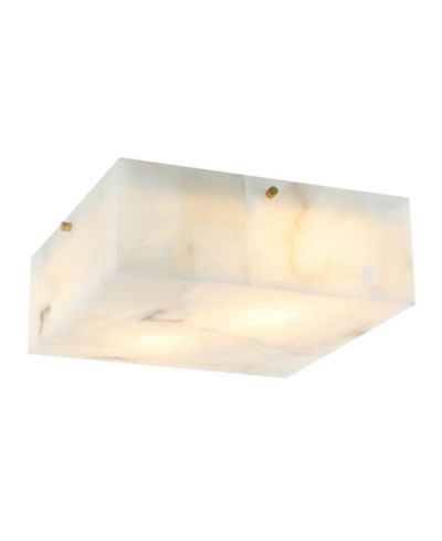Giulia 13" 2-Light Modern Contemporary Alabaster/Iron Square LED Flush Mount, White Marbling/Brass Gold