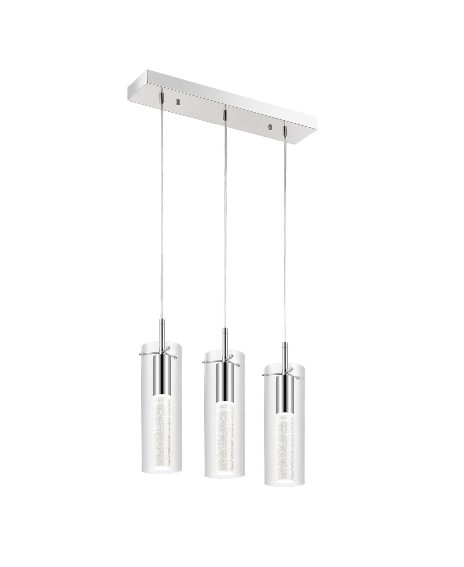 Mium 21.63" 3-Light Modern Style Iron/Crystal/Glass Integrated LED Linear Pendant, Chrome