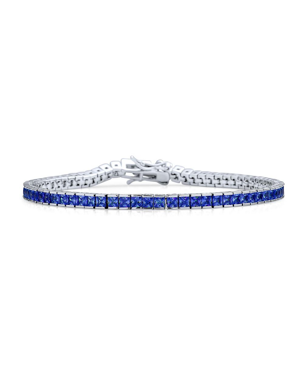 Bling Jewelry Classic 10CTW Square Blue CZ Princess Cut Tennis Bracelet Sterling Silver