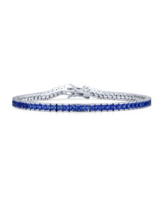 Bling Jewelry Classic 10CTW Square Blue CZ Princess Cut Tennis Bracelet Sterling Silver
