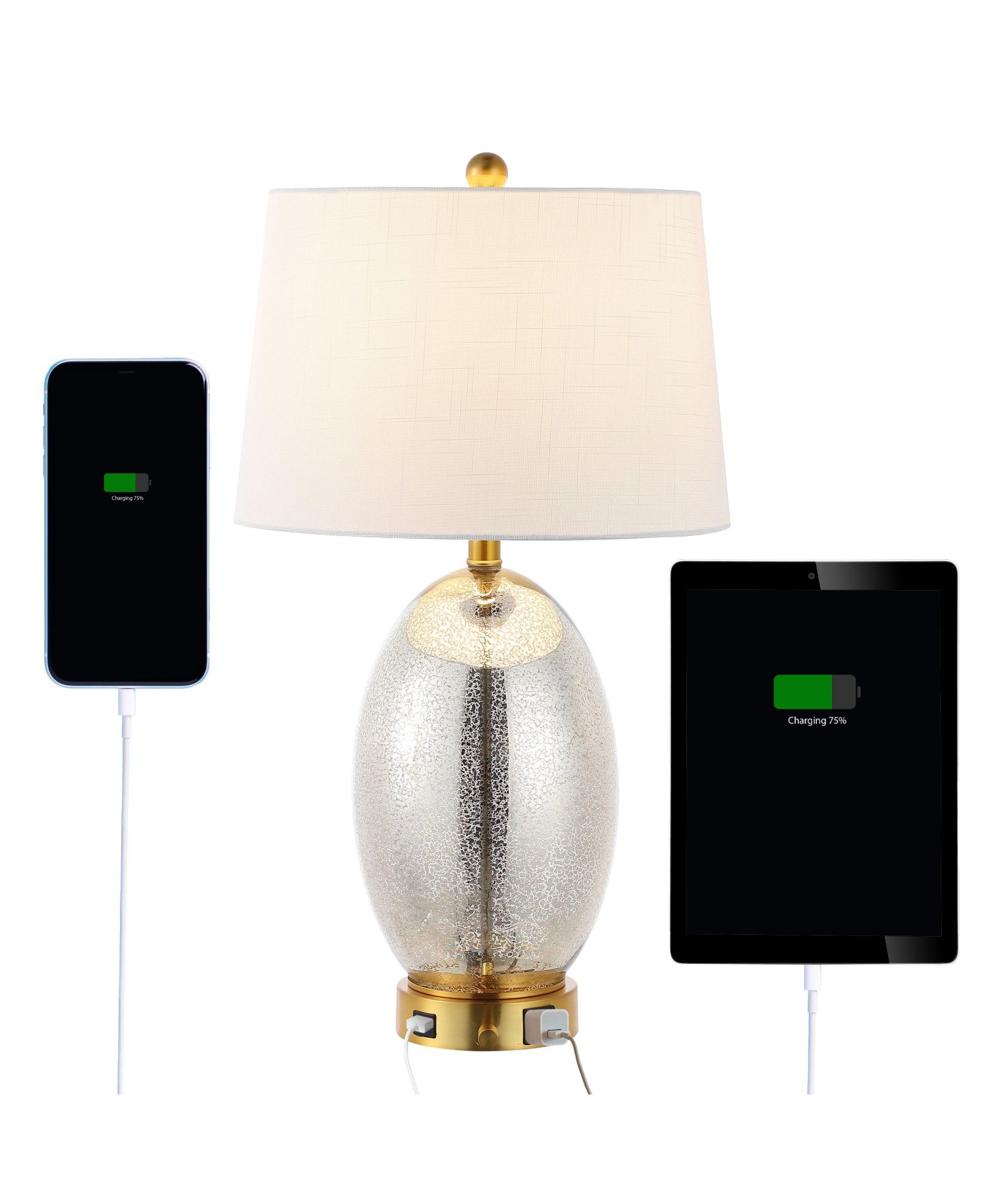 Reese 26.5" 1-Outlet Contemporary Style Iron/Glass LED Table Lamp with USB Charging Port, Silver/Brass Gold