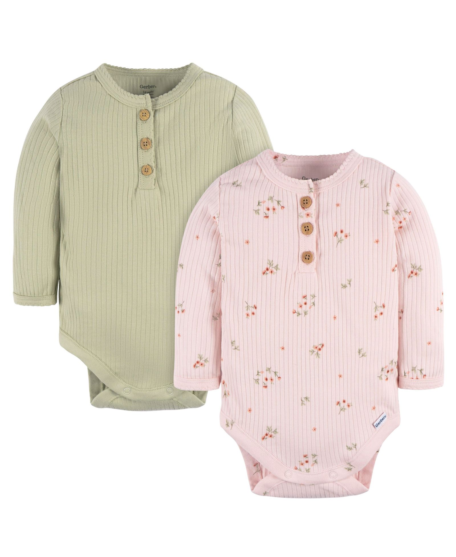 Боди Gerber Baby Girls Henley Long Sleeve, 2-Pack