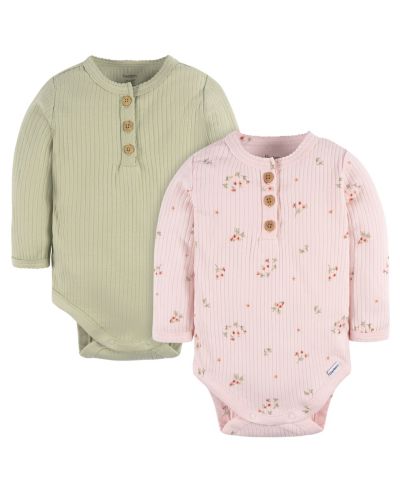 Боди Gerber Baby Girls Henley Long Sleeve, 2-Pack