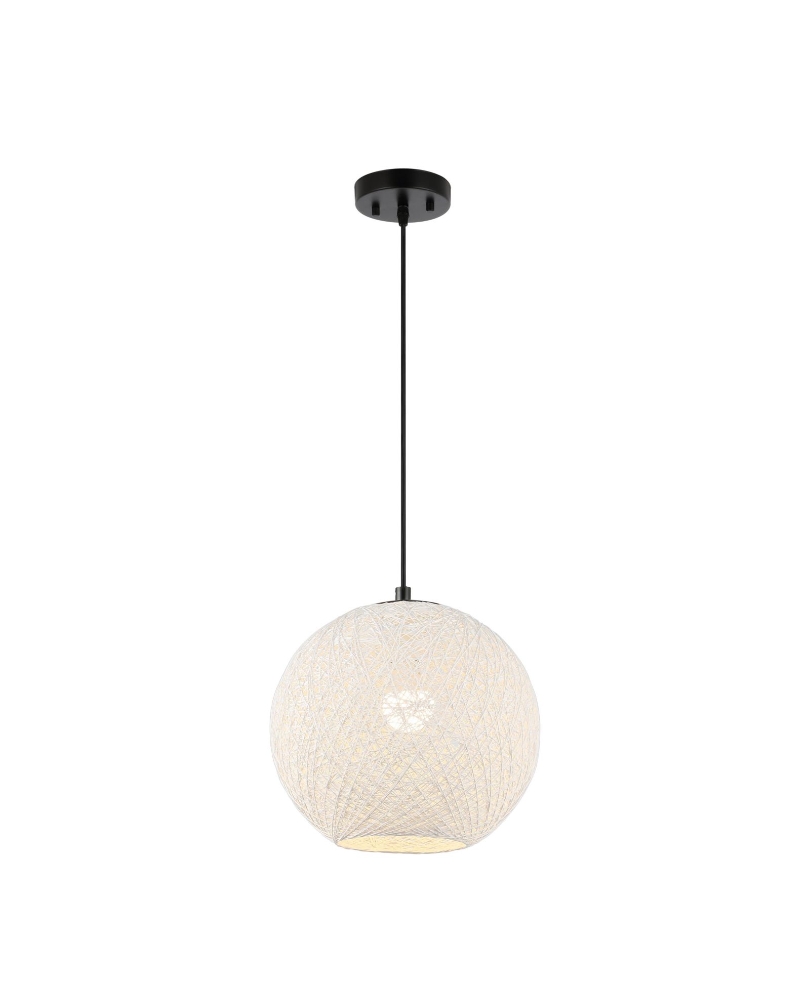 Lacey 12" 1-Light Bohemian Minimalist Iron/Rope Woven Globe LED Pendant, White/Black