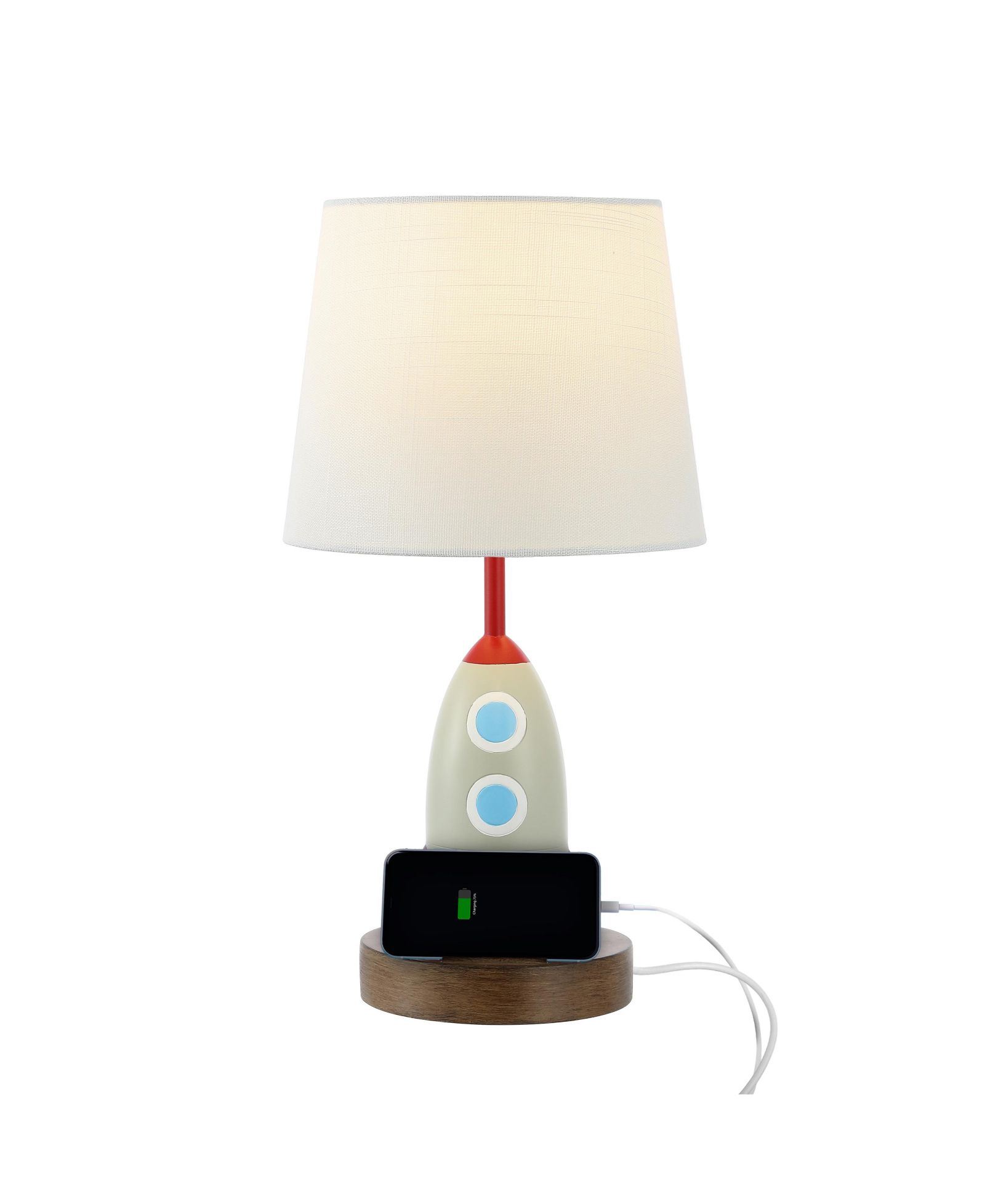 Houston 17.5" Coastal Style Iron/Resin Rocket LED Kids' Table Lamp with Phone Stand and USB Charging Port, Multi-Color