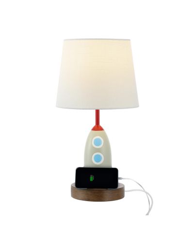 Houston 17.5" Coastal Style Iron/Resin Rocket LED Kids' Table Lamp with Phone Stand and USB Charging Port, Multi-Color
