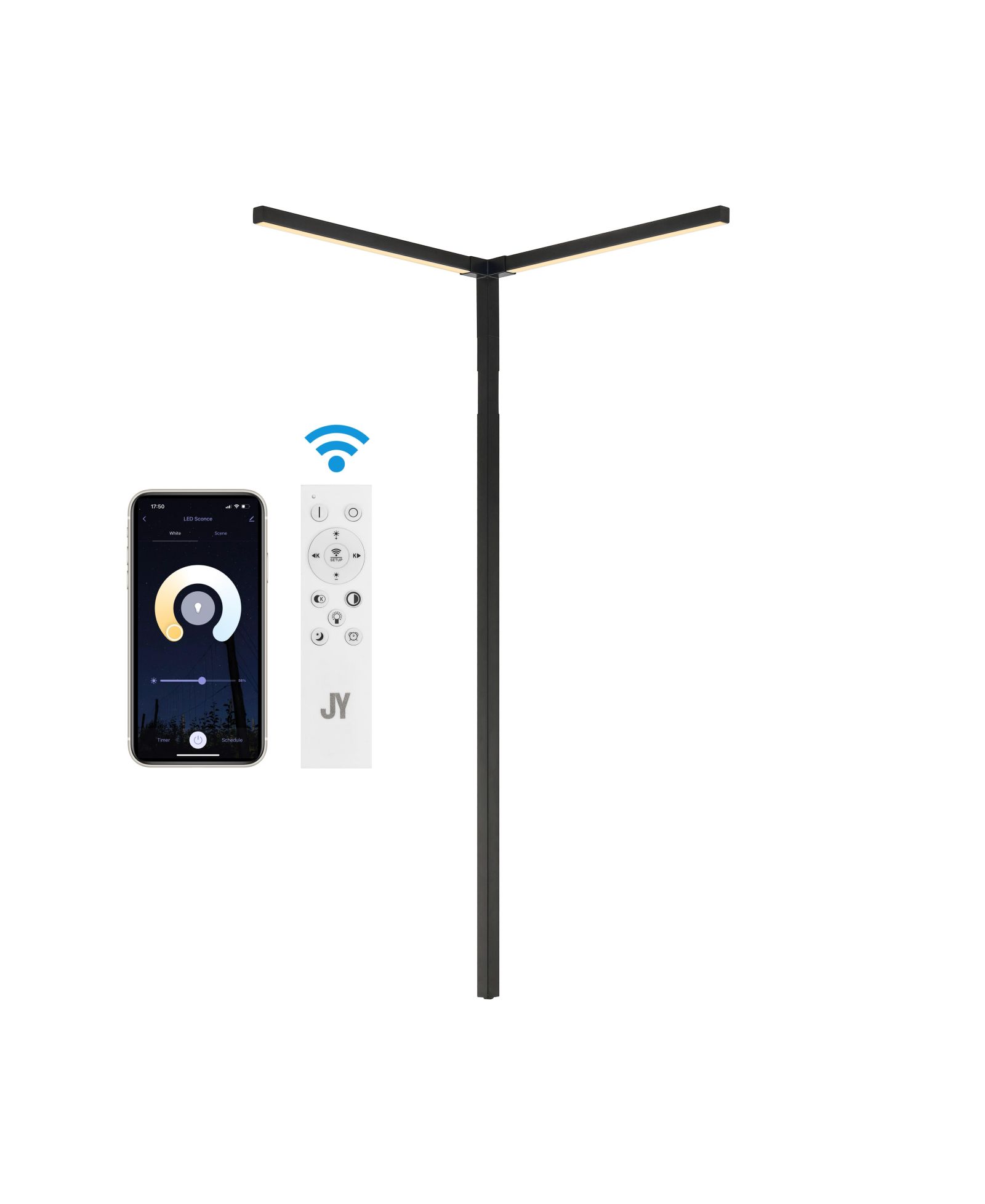 Madsen 18.25" 2-Light Modern Minimalist Iron Integrated Plug-In LED Sconce for Ceiling Corner with App/Remote Controllers, Black