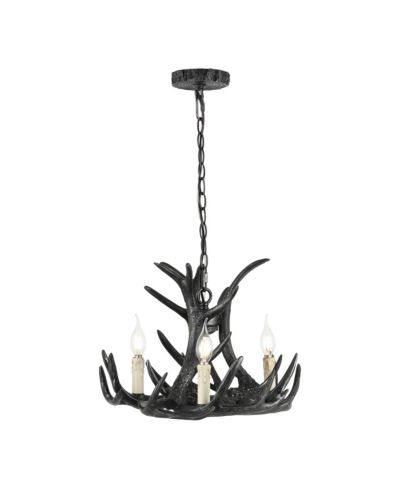 Nelle 18" Adjustable Resin Antler 3-Light Dimmable LED Chandelier, Black