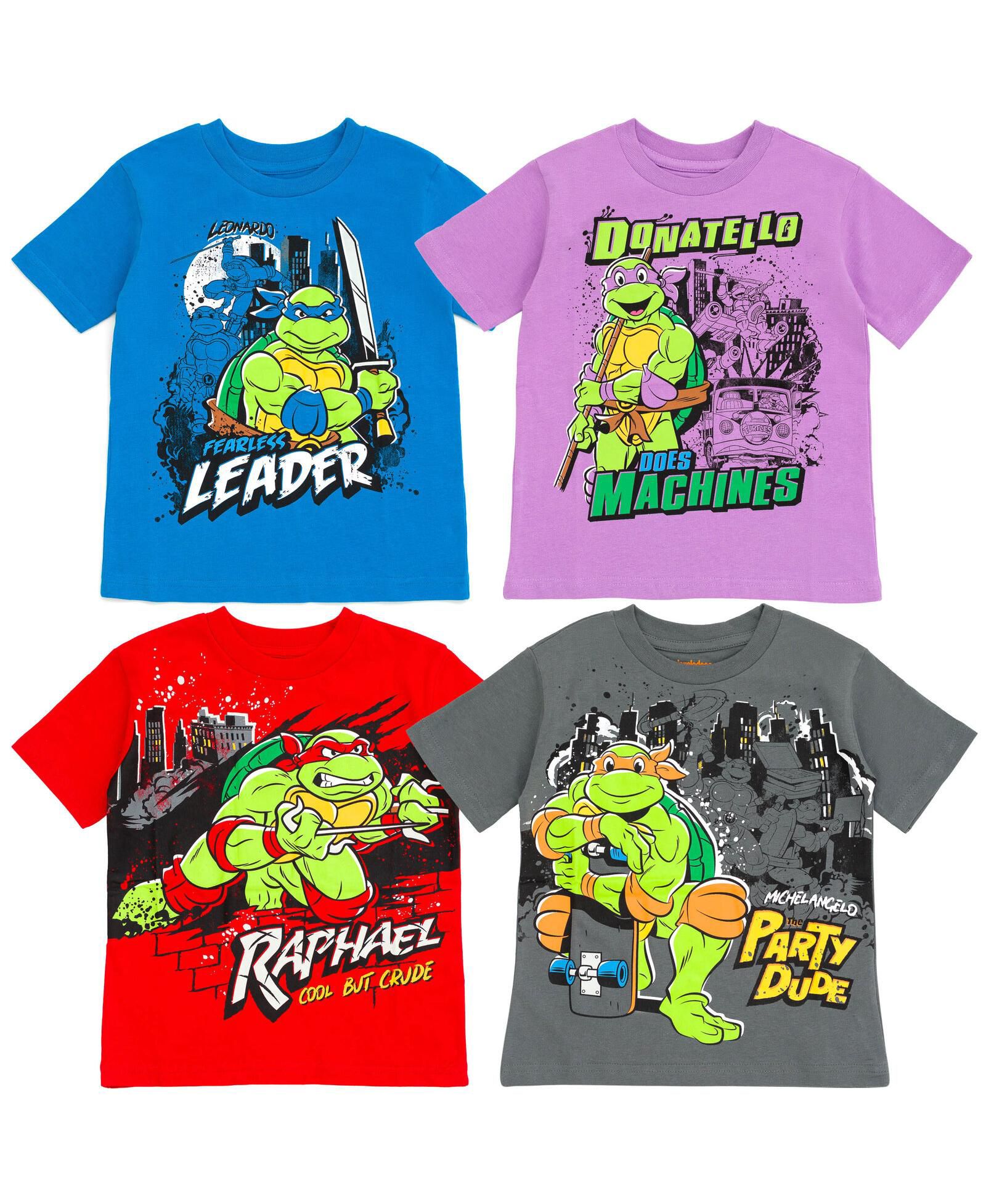 Teenage Mutant Ninja Turtles Boys Leonardo Michelangelo Raphael Donatello 4 Pack T-Shirts