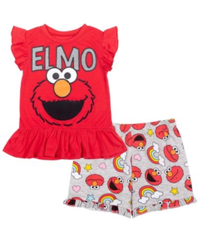 Sesame Street Little Girls 2-Piece T-Shirt and French Terry Shorts Set