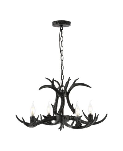 Eldora 26" Adjustable Resin Antler 4-Light LED Chandelier, Black