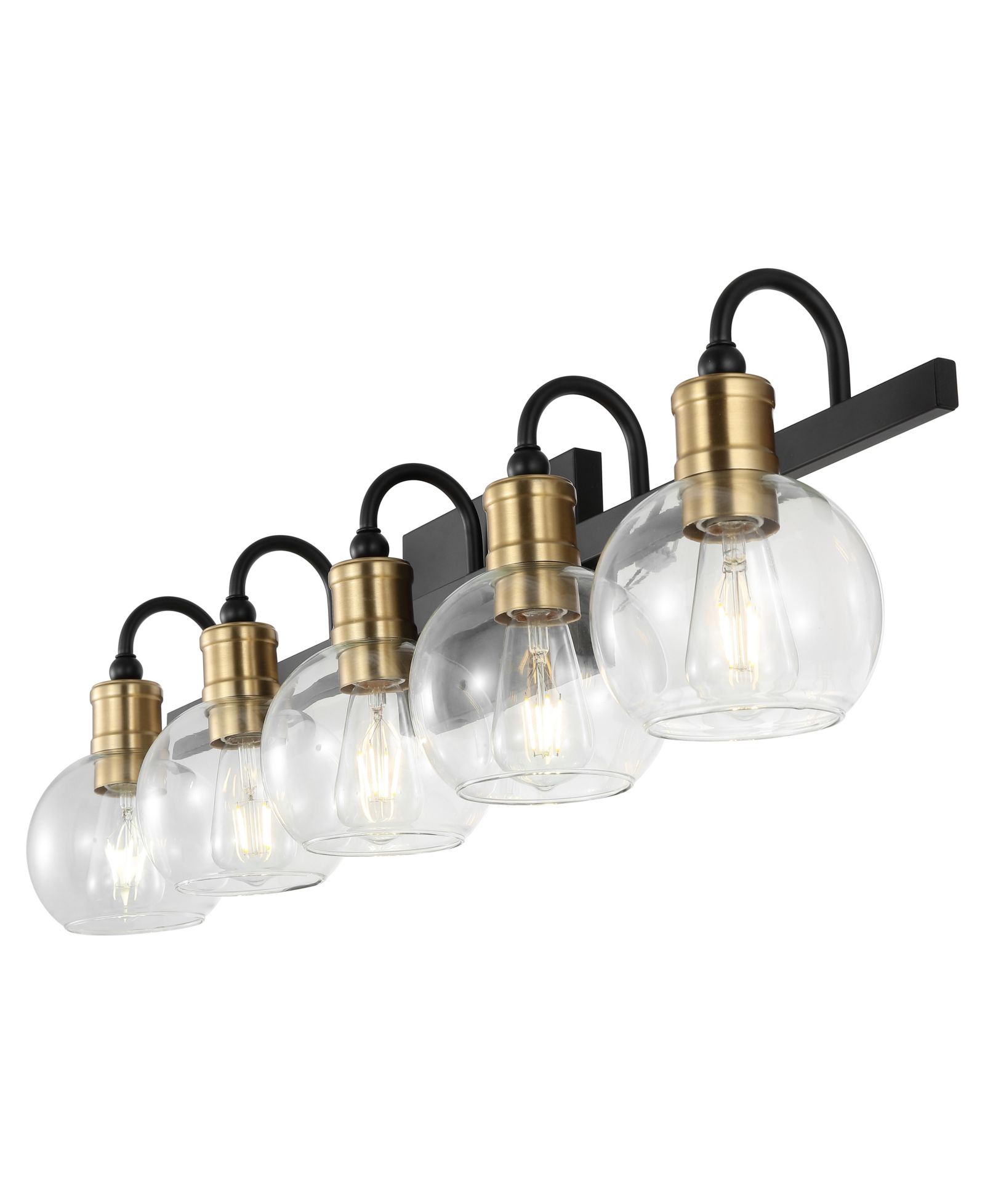 Marais 36.5" 5-Light Iron/Glass Rustic Vintage LED Vanity Light, Black/Brass Gold