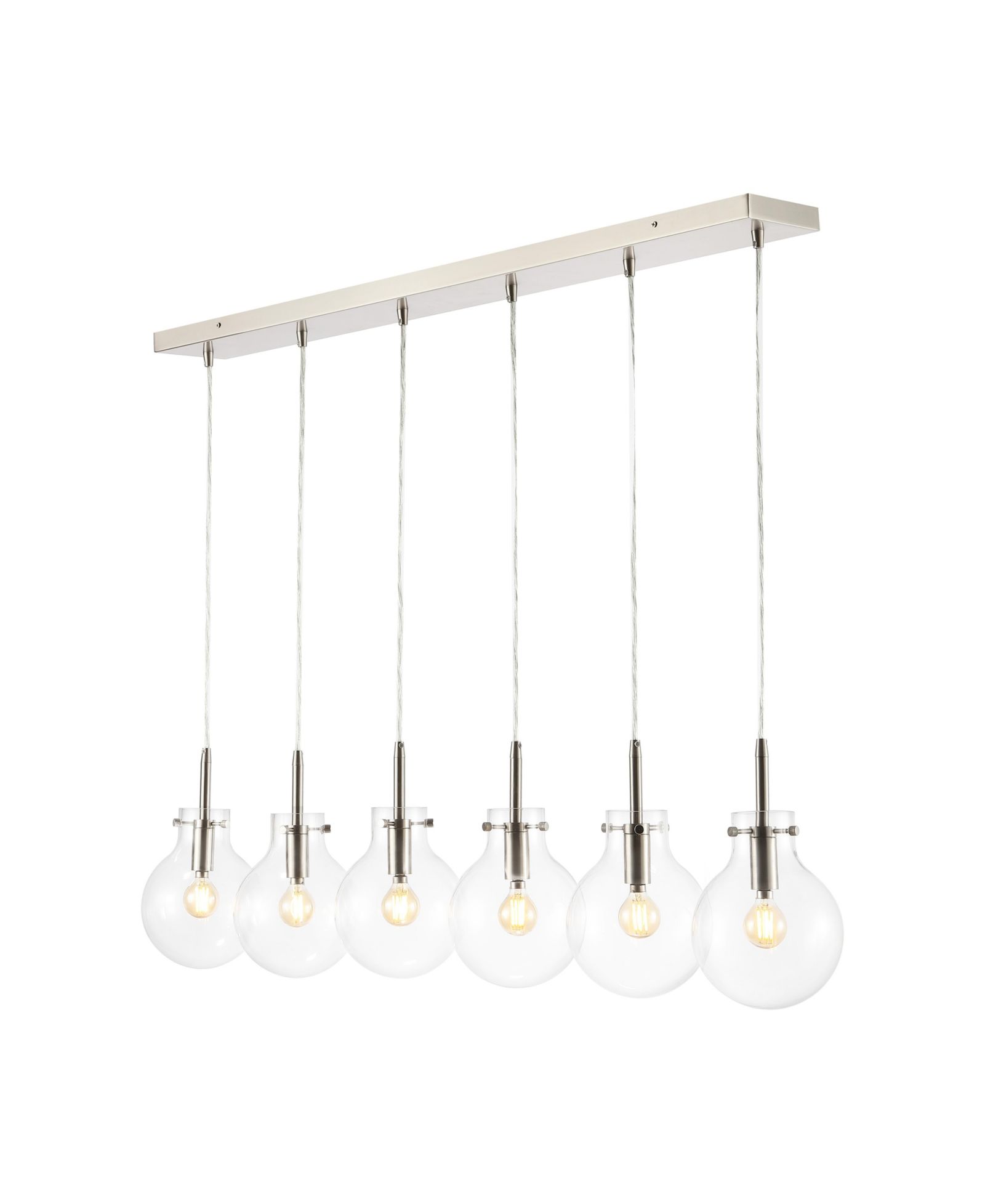Harlow 40.5" 6-Light Modern Contemporary Round Glass/Iron LED Linear Pendant, Nickel/Clear