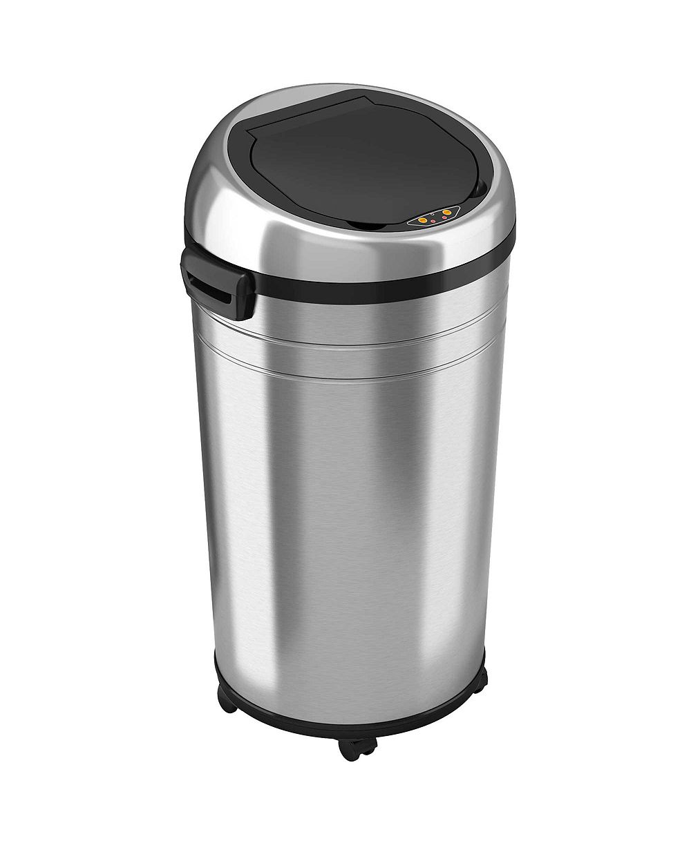 iTouchless 87 Liter / 23 Gallon Round Stainless Steel Sensor Kitchen Trash Can with Wheels and AbsorbX Odor Filter