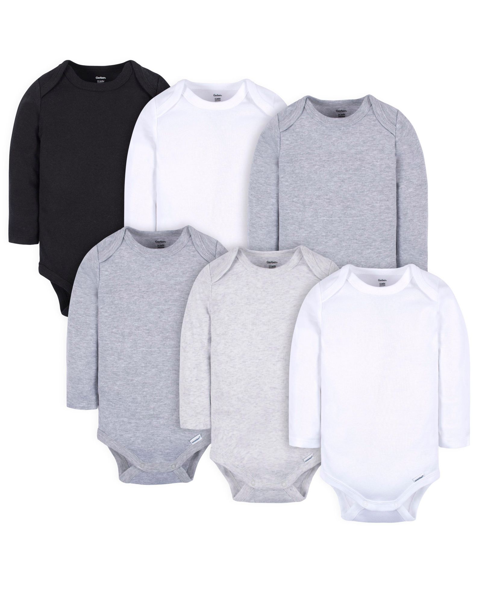 Боди Gerber Baby Girls Long Sleeve 6-Pack White/Black Variety