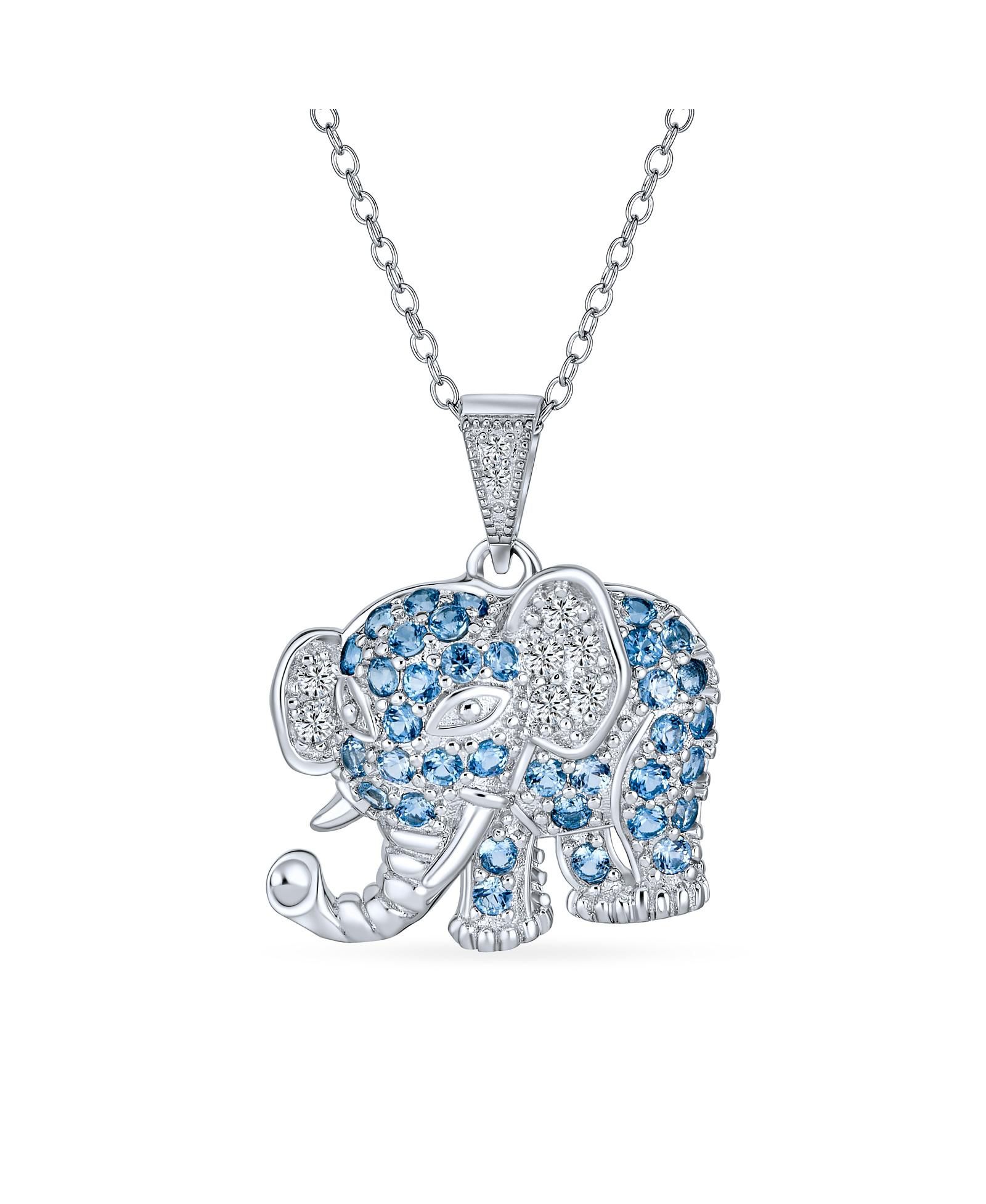 Подвеска-кулон Bling Jewelry Elephant из серебра с синей кубической цирконией