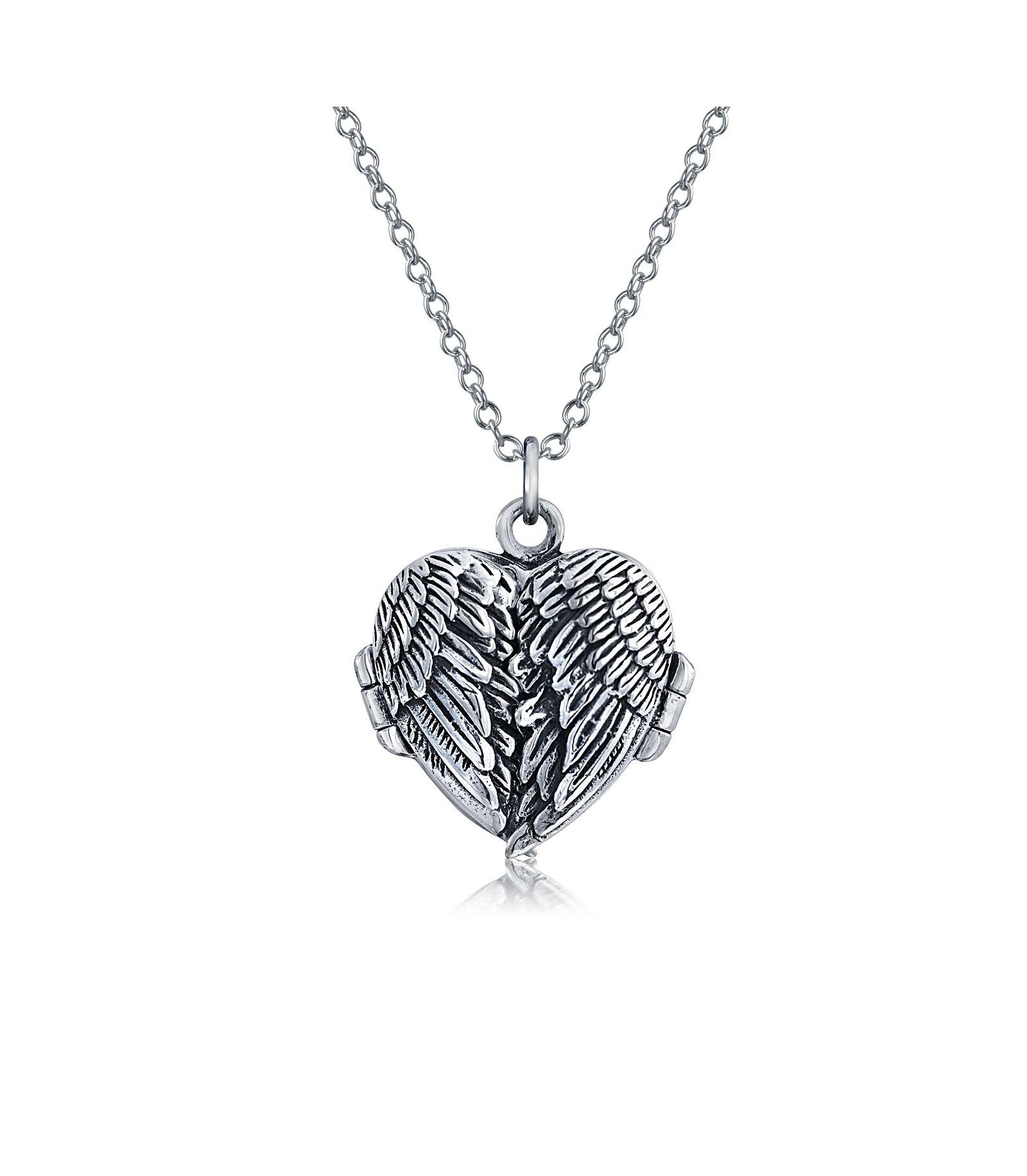 Bling Jewelry кулон-подвеска в форме сердца с крыльями ангела из окисленного серебра