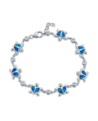 Bling Jewelry Nautical Created Opal Sea Turtle Heart Charm Bracelet .925 Sterling Silver