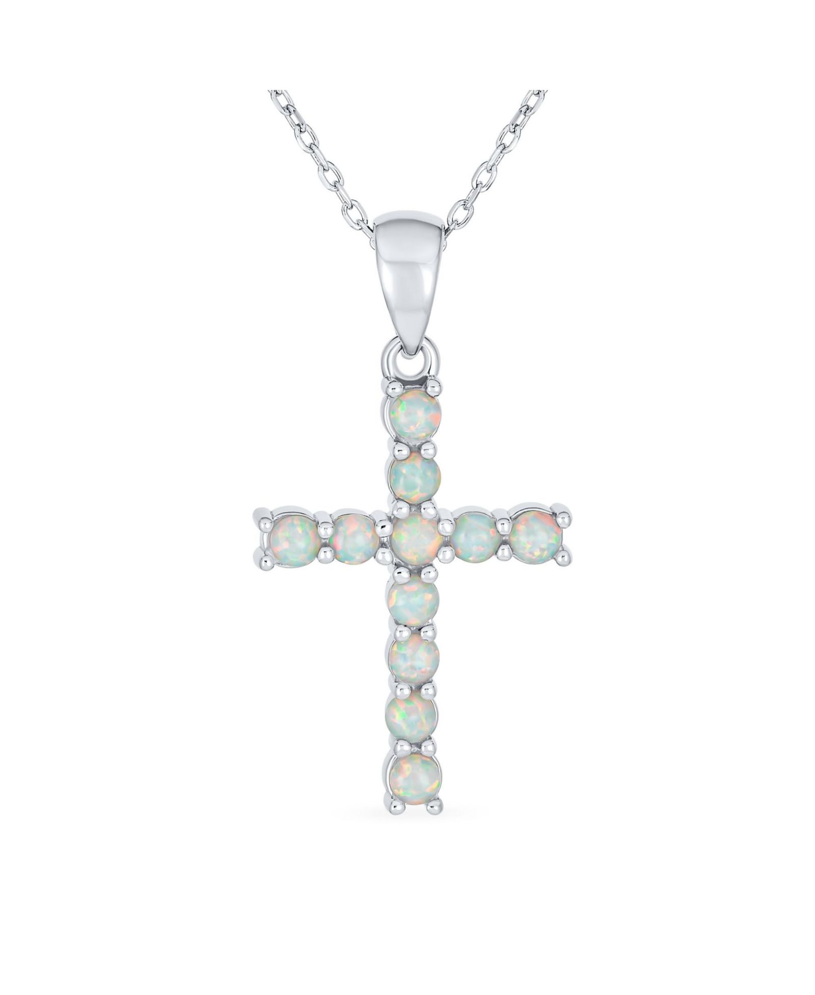 Bling Jewelry Bridal Religious White Created Opal Cross Necklace .925 Sterling Silver