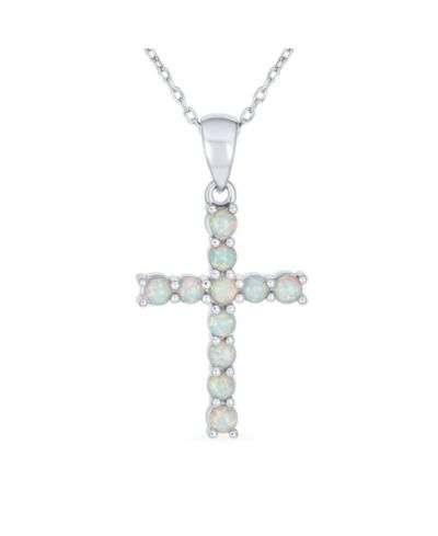 Bling Jewelry Bridal Religious White Created Opal Cross Necklace .925 Sterling Silver