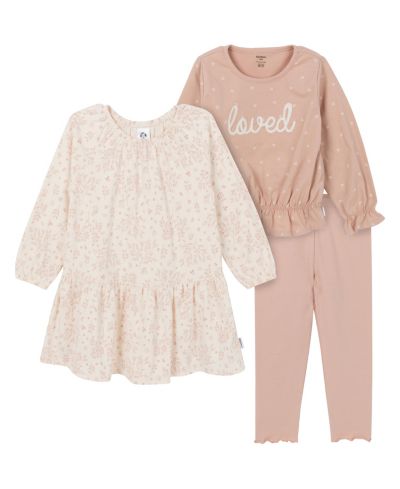 Gerber Toddler Girls' Dress, Top and Legging Matching Set, 3-Piece, Tan, 4T