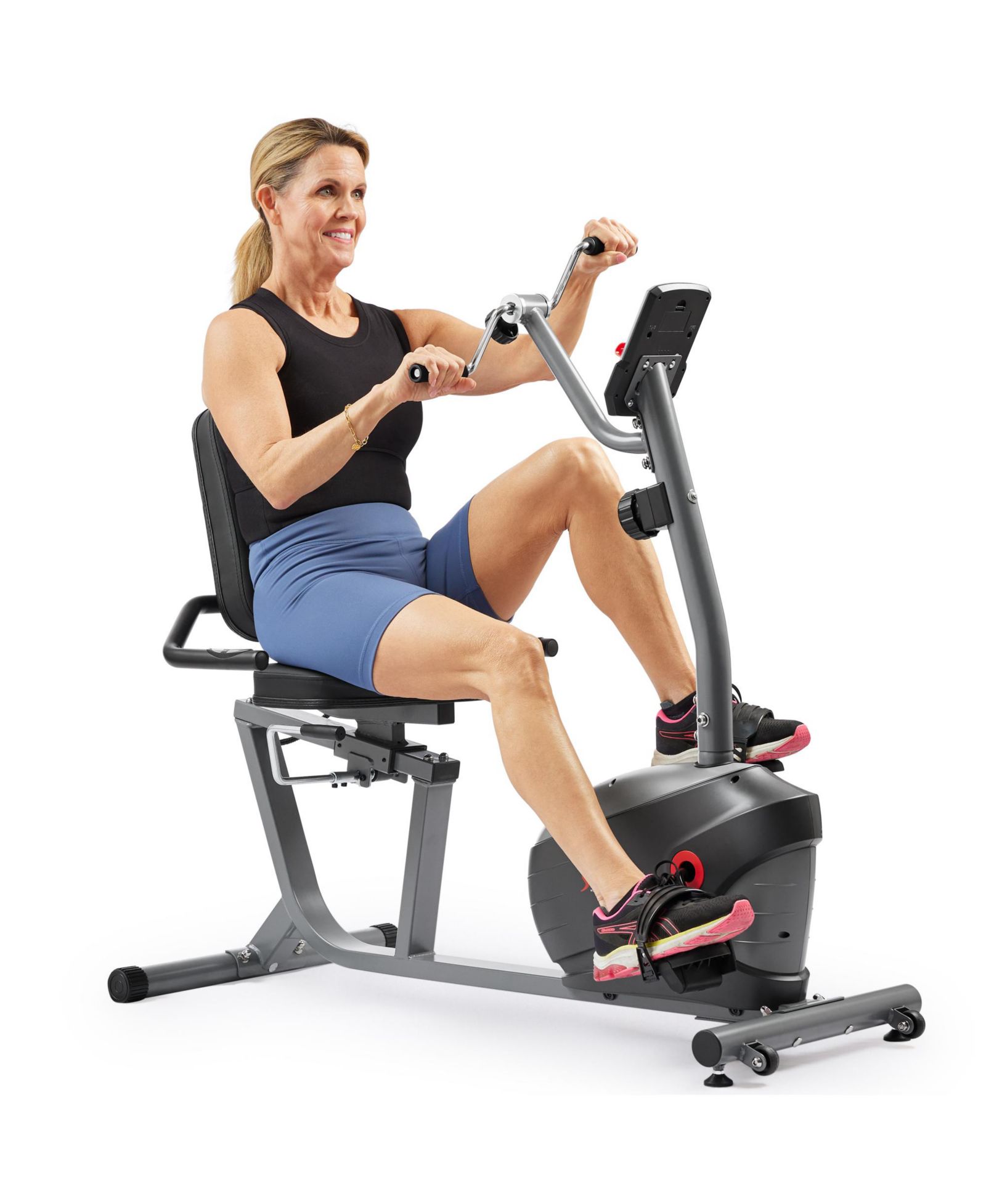 Умный магнитный велотренажер Sunny Health & Fitness Smart Magnetic Recumbent Bike с рукояткой