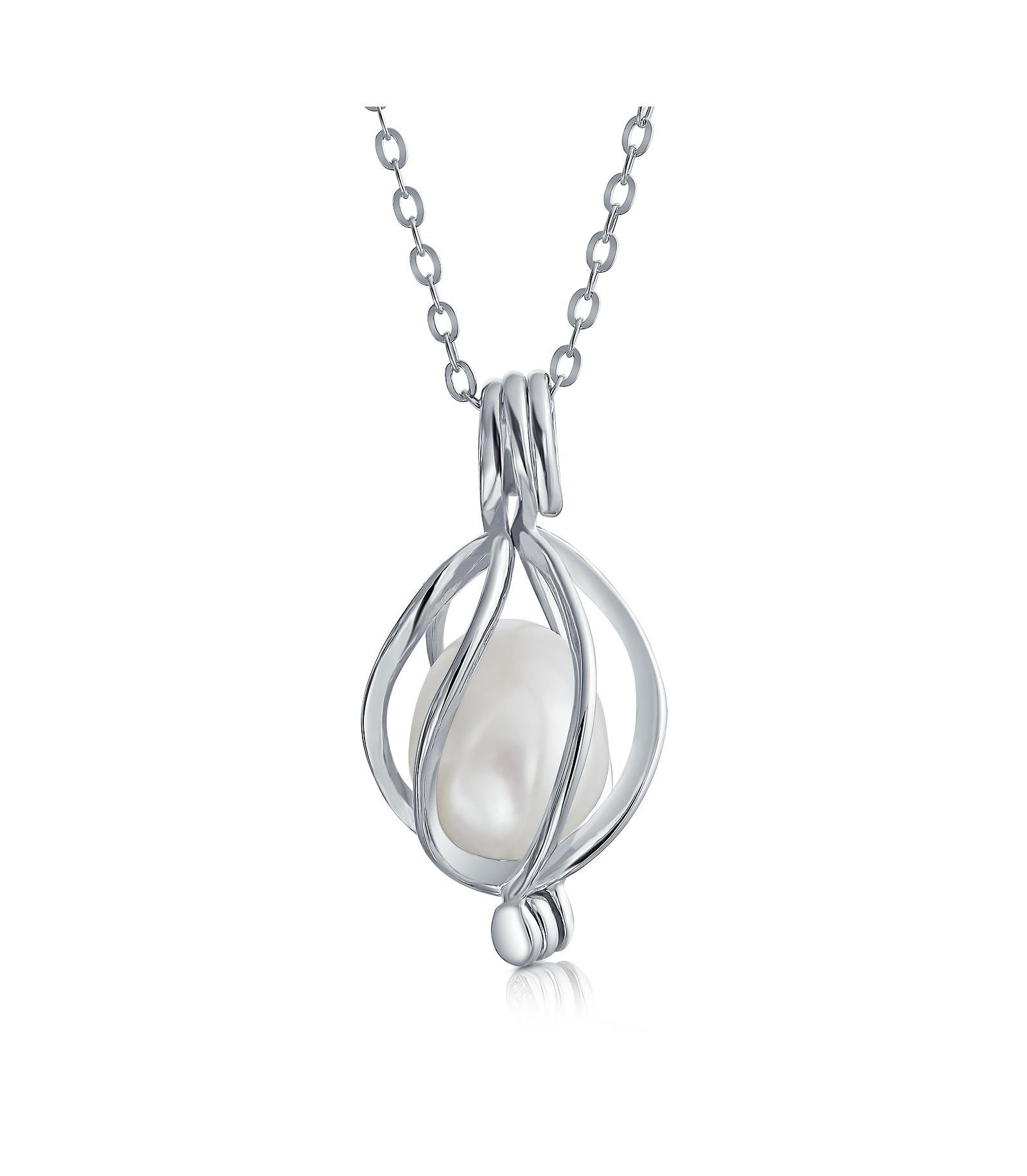 Кулон-подвеска Bling Jewelry с жемчужной птичкой в клетке, серебро 925 пробы