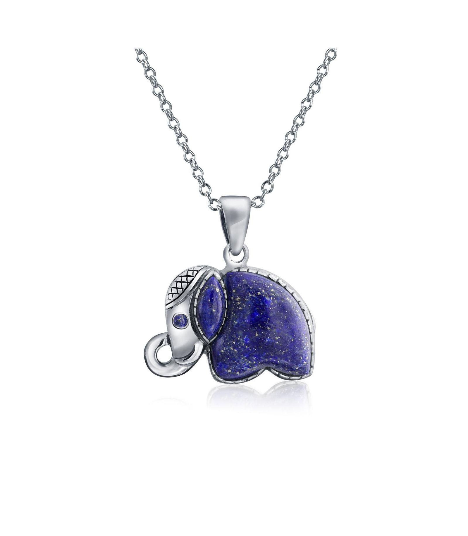 Bling Jewelry Blue Lapis Lazuli Indian Elephant Pendant Necklace .925 Sterling Silver